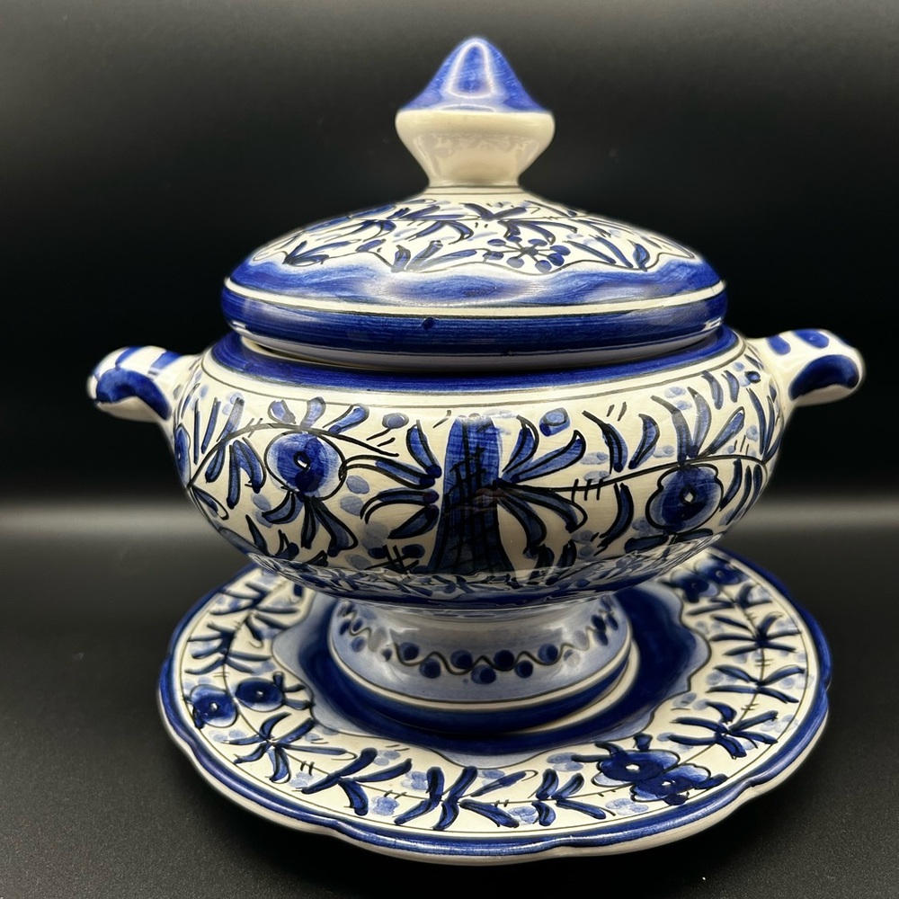 Hand-Painted Portuguese Ceramic Covered Trinket Bowl